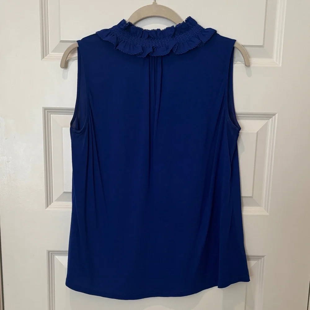 LOFT Deep Blue Ruffle Neck Blouse - Picture 4 of 4